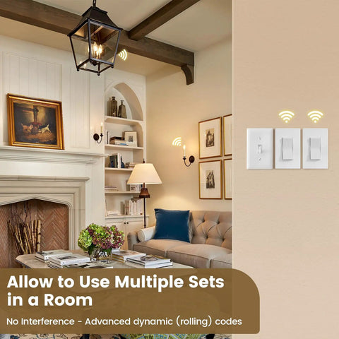 Living room featuring 3 Way Wireless Light Switch Kit With Receiver, No Wiring Between Switch And Light on wall