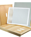 Natural Wood 10 Frame Langstroth Beehive Parts Kit with telescoping top cover, plastic queen excluder, and hive bottom board.