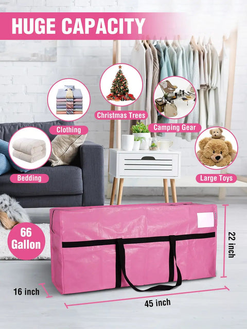 Big Ol 66 Gallon Extra Large Moving Bags With Zippers And Carry Handles Heavy Duty Storage Totes 45 X 16 X 22 Inches For Moving Dorm Move In And Storage Organization Holds Up To 110 Lbs Pink in room setting