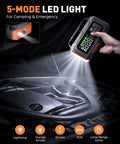 5-mode LED light of 16-In-1 8000A Car Jump Starter With Air Compressor 160 PSI illuminating car engine.