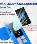 Front view of WISSCOOL HVAC leak detector for halogen gas leakage, blue handheld unit with LCD display
