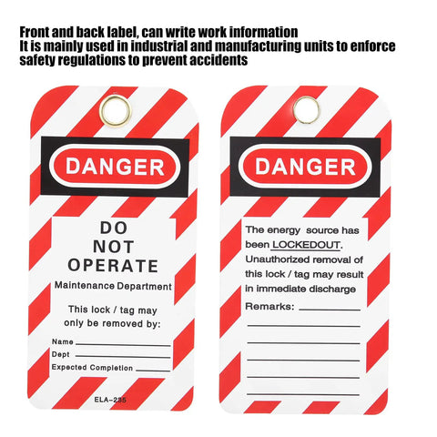 Heavy Duty Lockout Tagout Tags 10 Pack Built Tough For Real Job Sites Danger Do Not Operate Industrial Warning Tags with clear writable sides.