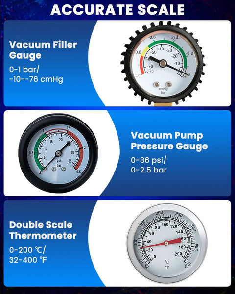 Pro Grade Coolant Pressure Tester And Radiator Vacuum Refill Kit Including 24 Universal Adapters For All Domestic And Import Cars Hella Compatible Auto Cooling Diagnostic Tool showing vacuum and pressure gauges.