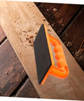 Heavy Duty Woodworking Safety Push Block For Table Saw And Router Tables Badass Shop Gear Bright Color Workhorse with Black Base on Wood