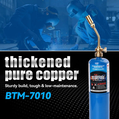 Solid Brass Pencil Flame Gas Welding Torch Head Nozzle, Beefed Up Full Metal Version For Precise Soldering And Heatwork, Durable Brass Construction For MAPP MAP Pro Propane CGA600 Cylinders, Torch Only with propane cylinder model BTM-7010