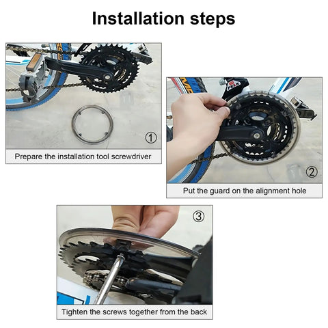 Installation steps for Bike Chain Guard Protector with 5 holes and 48 teeth on mountain, city, and road bikes.
