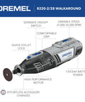 12 Volt Max Cordless Rotary Tool Kit With Battery And Carrying Case shown with accessory attachment and features labeled