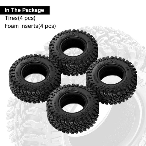 Pack of 4 Maverix MT RC Tires For 1 30 Scale Axial SCX30 34x12mm with foam inserts visible against a detailed tread background