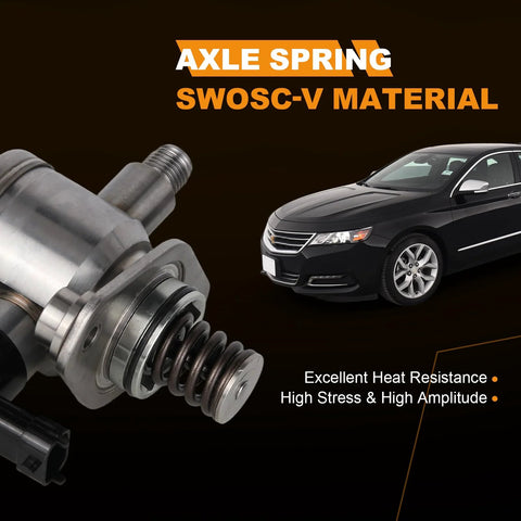 High Pressure Fuel Pump For Chevy Equinox Traverse Impala Camaro Colorado And More Fits GMC Terrain Canyon Buick Enclave LaCrosse Cadillac SRX CTS XTS ATS 2010 To 2021 Replaces GDP106 12641740 featuring SWOSC-V material with axle spring design next to Chevrolet vehicle.