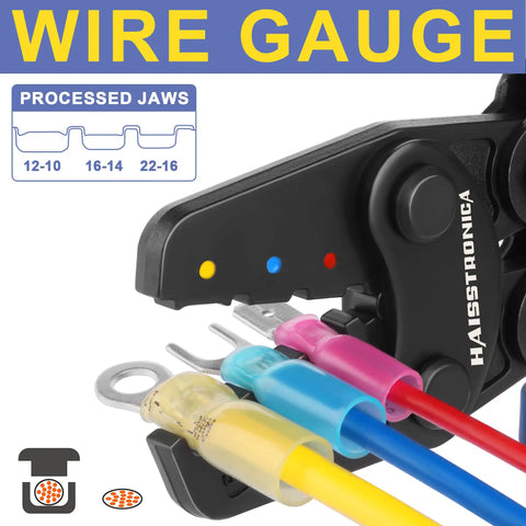 Heavy Duty Ratcheting Crimping Tool For Heat Shrink Connectors, 7 Inch Wire Crimper fits AWG 22 to 10 with color-coded gauges