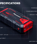 5000A Car Jump Starter A30 12V Jump Box Portable Power Bank With Dual Outputs LED Light For 10L Gas Or 8L Diesel Engines