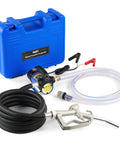 Grab And Go 12V Diesel Transfer Pump Kit With Nozzle And Hoses, Portable Electric Fuel Pump For Kerosene And Diesel, in blue case