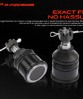 Front Lower Ball Joint Replacement For Honda Civic 1992 To 2000, Civic Del Sol 1993 To 1997, CR-V 1997 To 2001, Acura EL 1997 To 2000, Integra 1994 To 2001, Heavy Duty Suspension Part For A Smooth Tight Ride., pair of black metal ball joints with dust boots and cotter pins