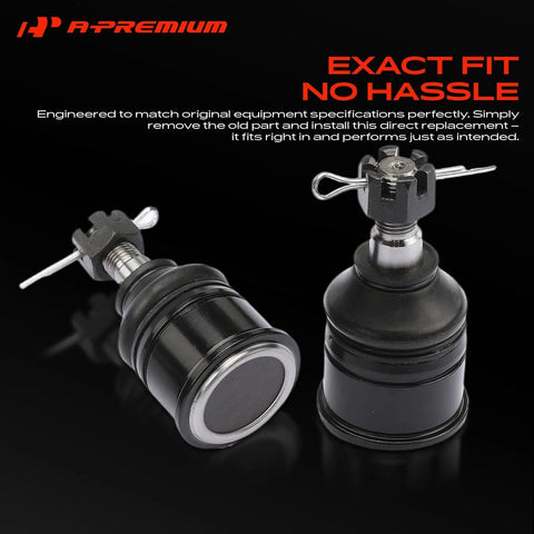Front Lower Ball Joint Replacement For Honda Civic 1992 To 2000, Civic Del Sol 1993 To 1997, CR-V 1997 To 2001, Acura EL 1997 To 2000, Integra 1994 To 2001, Heavy Duty Suspension Part For A Smooth Tight Ride., pair of black metal ball joints with dust boots and cotter pins