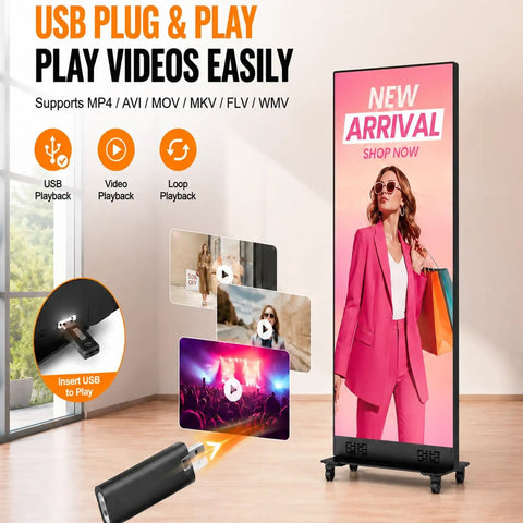 Sleek Eighty Inch Led Poster With P1.86 Razor Sharp Resolution And Rugged Flight Case For Event Rentals Weddings And Commercial Displays Where Plug And Play Setup Goes Hard On Any Venue Floor featuring USB playback, video playback.
