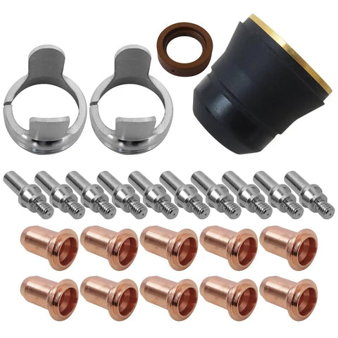 Pro Grade 24 Piece Plasma Torch Consumables Kit For PTM 60 IPT 60 IPTM 60 PT 40 IPT 40 Series Fits CUT 55DS Pro And CUT 65DS Plasma Cutting Machines Included, electrodes and nozzles.