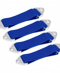 4-Pack blue shock absorber limit straps for TRX4 Traxxas SCX10 one tenth scale RC crawler cars, elastic cotton design.