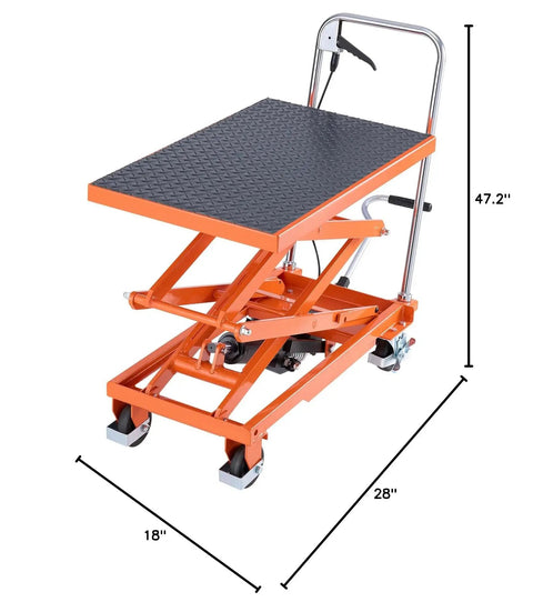 Heavy Duty Hydraulic Lift Table Boasting 500 Lb Capacity And 47 Inch Lifting Height Double Scissor Cart with non-slip surface
