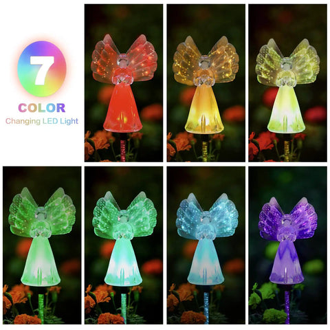 Two Pack Outdoor Solar Garden Lights With Color Changing LEDs, IP67 Waterproof Angel Decor Stakes in 7 vibrant colors