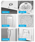 Image showing features of Real Deal Compact Twin Tub Portable Mini Washing Machine 21 Pounds Capacity Semi Automatic Washer Spin Dryer.
