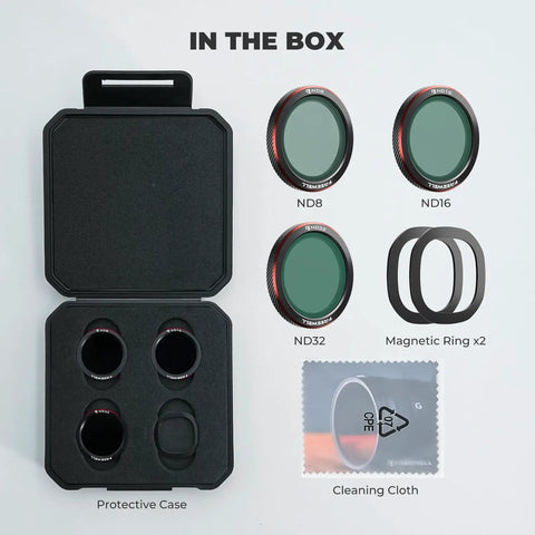3 Pack Magnetic ND Filters for DJI Neo 2 Drone Includes ND8 ND16 ND32 with rings in protective case and cleaning cloth