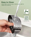 Garlic Press Rocker Stainless Steel Crusher Mincer And Chopper rinsed under tap for effortless garlic crushing and easy cleaning.
