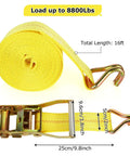 Heavy Duty Ratchet Tie Down Straps For Secure Loads And Weekend Getaways, 2 Inch By 16 Feet Long With Double J Hooks and 8800Lb capacity.