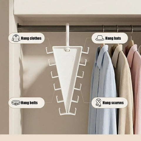Slick V Shaped Double Sided Clothes Hanger With Twelve Hooks for organizing scarves, hats, belts, and clothes in closet.