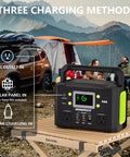 Badass 300W Portable Power Station With 222Wh Capacity And Pure Sine Wave Solar Generator in outdoor setting with campsite