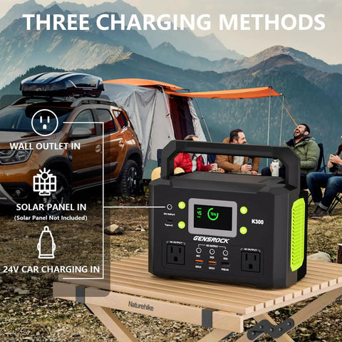 Badass 300W Portable Power Station With 222Wh Capacity And Pure Sine Wave Solar Generator in outdoor setting with campsite