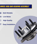 Image showing the Beefed Up Front Wheel Bearing And Hub Assembly 515079 For Ford F-150 4WD 6 Lug With ABS 2005 2008 with features list.