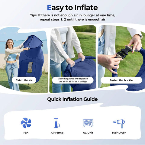 Inflatable Lounger Couch Air Sofa Hammock No Pump Needed 20 Second Inflation Waterproof Beach Chair setup instructions