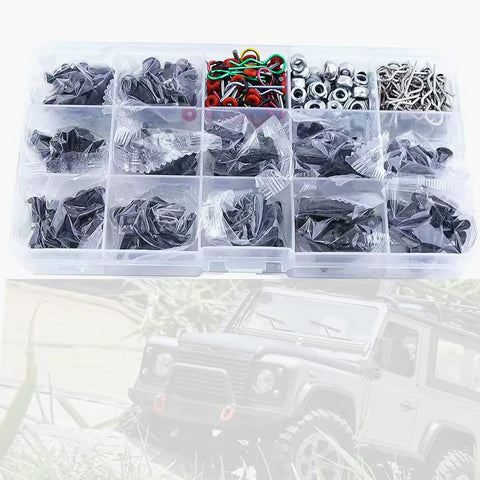 610 Piece RC Car Parts Screw Tools Kit With M3 And M4 Screws Flat And Round Heads Washers Lock Nuts Clips