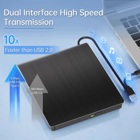 External Blu Ray Drive With Read And Burn Support 3D Blu Ray Burner For PC USB 3.0 High Speed Optical Drive For CDs DVDs And Blu Rays Plug And Play Portable Writer For Windows And Mac, black USB-C drive