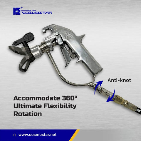 360 Degree Swivel Joint For 1 Quarter Inch Airless Spray Guns Hose Connector, nickel-plated swivel attached to spray gun and hose
