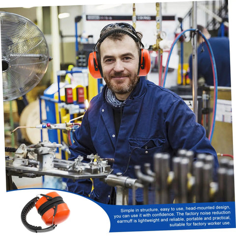 Heavy Duty Hearing Protection Earmuffs Built To Crush Nasty Workshop And Factory Noise Solid Sound Insulation Headband for factory worker use in bright orange.