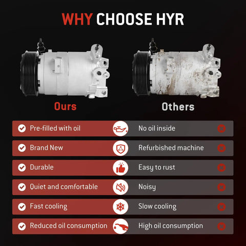 Comparison of Fresh Drop In AC Compressor With Clutch Easy Direct Bolt On For Nissan Murano Maxima and others.