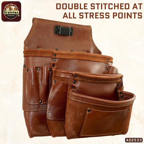 Ambassador Series 10 Pocket Framers Tool Pouch Pro Grade Nail And Tool Holder Made From Genuine Top Grain Leather Chestnut Brown
