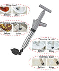 Beast Mode Heavy Duty Toilet Plunger And Drain Snake Set For Bathroom Clog Removal with pressure display and before-after results.