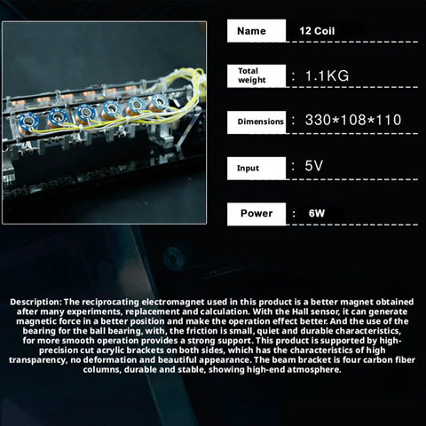 Electromagnet Engine Model With LED Design for 4 8 12 Coil Educational Lab Tool dimensions 330x108x110mm