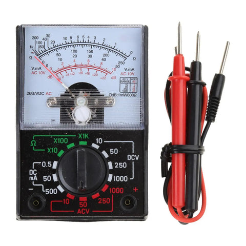 Analog Multimeter for Physics Classrooms and Lab Experiments That Reads Voltage, Current, and Resistance with test leads