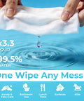 Ultra Compact Travel Flushable Wipes With 99.5 Percent Water And Aloe, Hypoallergenic And Unscented being squeezed with water drop
