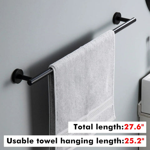 Matte Black Stainless Steel Towel Bar For Bathroom 25 Inch Wall Mounted Hand Towel Holder Heavy Duty Rustproof SUS304 Finish