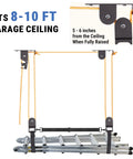 Ladder Hoist For Garage Ceiling Storage Beefy All Steel Pulley System Holds 150 Lbs 5.5 Inch Low Profile Self Locking Lift Parallel Or Perpendicular Mounting