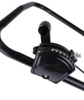 Handle and control lever of Beefy Workhorse Walk Behind Broadcast Spreader For Grass Fertilizer And Seeds With 65 Pound Hopper
