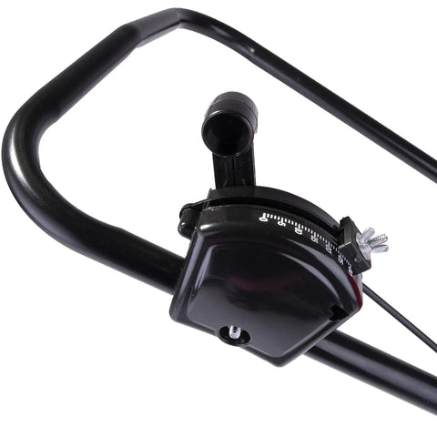 Handle and control lever of Beefy Workhorse Walk Behind Broadcast Spreader For Grass Fertilizer And Seeds With 65 Pound Hopper