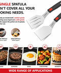Two Piece Stainless Steel Spatula Set With Thick 1.2mm Metal Turners And Silicone Handles for versatile kitchen use visible.