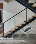 Top Shelf 400FT 1/8 Inch Black Stainless Steel Cable For Railing Systems Heavy Duty 7X7 Wire Rope displayed in modern staircase.