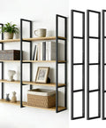 Rock Solid Four Tier Wall Shelf Brackets Black Wrought Iron Floating Support Set With Screws mounted with wooden shelves.