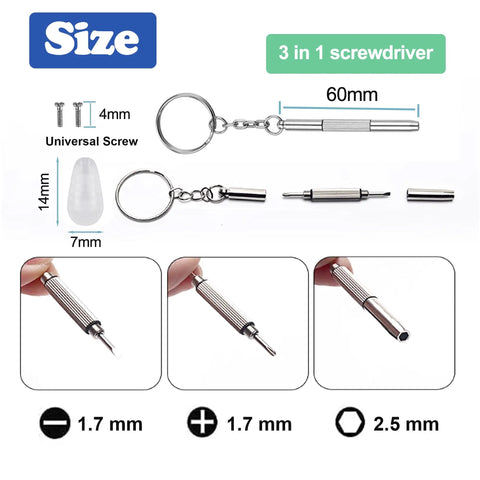 3 in 1 screwdriver tool for Buttery Soft Air Chamber Silicone Nose Pads For Glasses Sunglasses Replacement Kit, 60mm long.